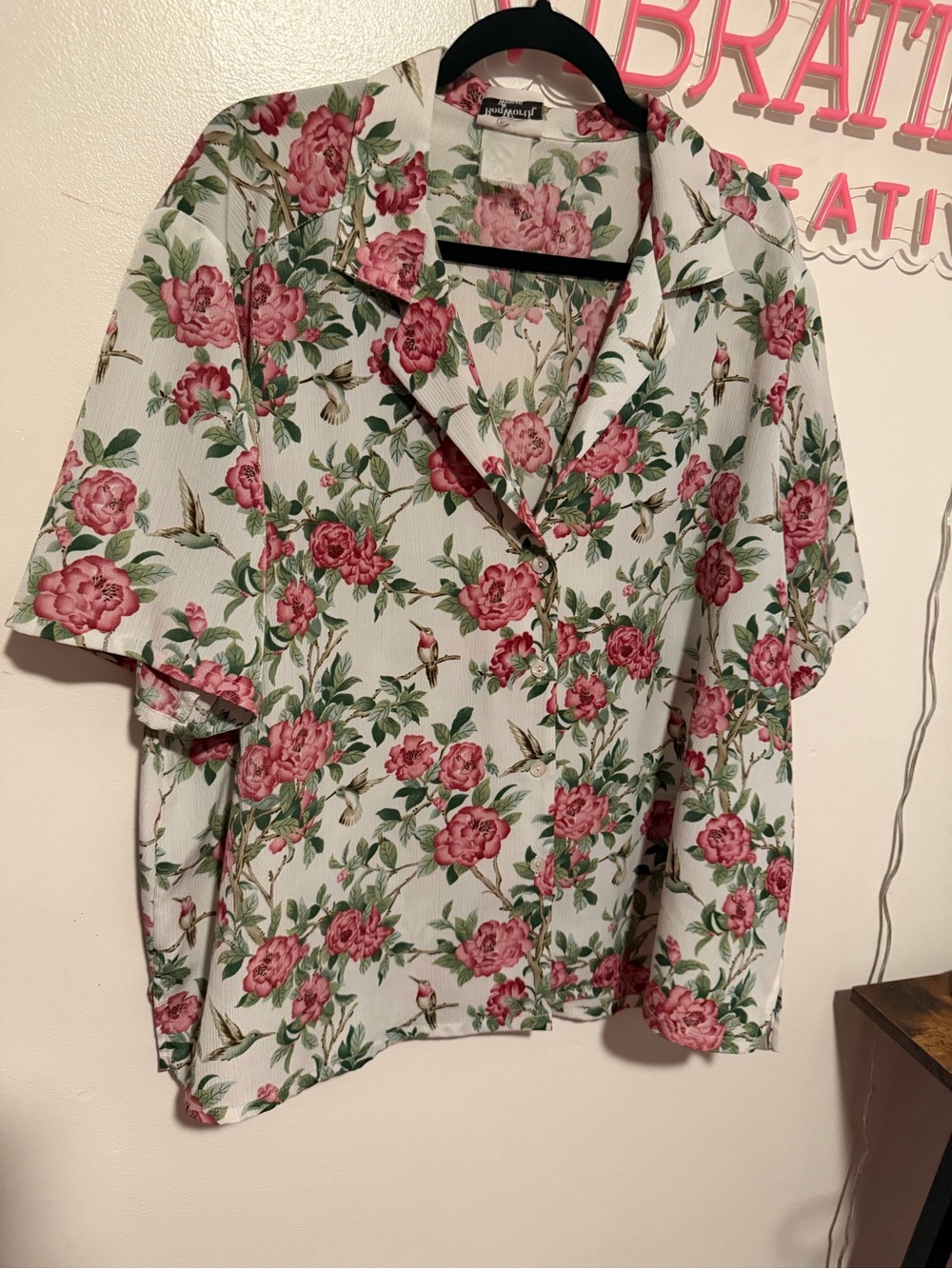 BonWorth Pink Floral Button-Up Blouse